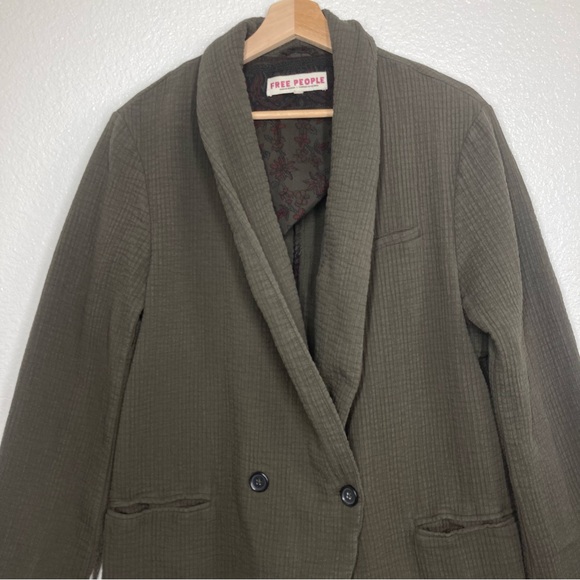 free People Rowan Blazer Gauze Cotton Olive Green Boho Médium Oversize Button Up - Picture 9 of 16
